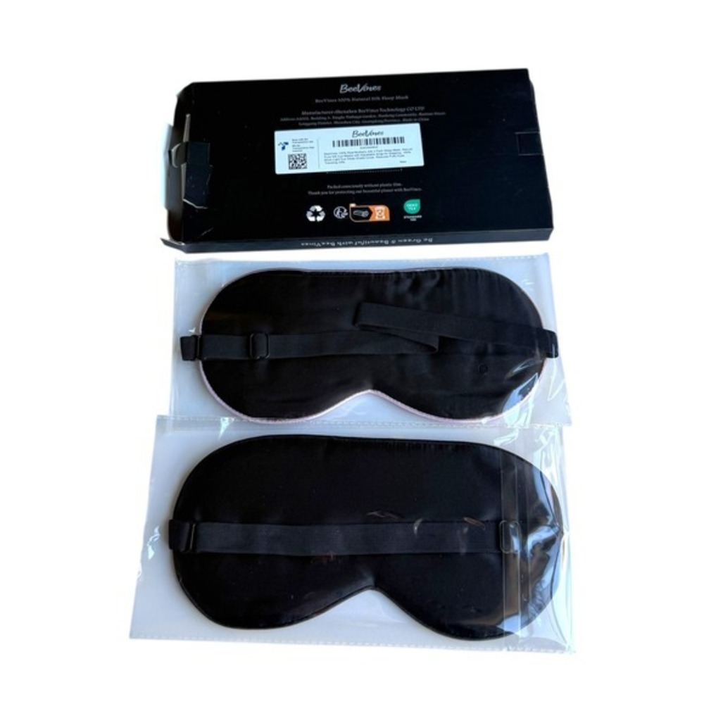 NWT BeeVines 2 Pack Mulberry Silk Sleep Masks Black, Pink - Picture 5 of 6